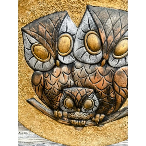Vintage MCM Decor Hanging Plate/Plaque Owls Gold Brown - Picture 7 of 11